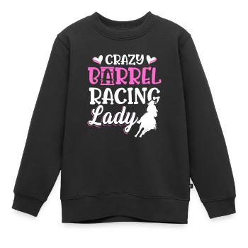 Crazy Barrel Racing Lady Horse Rodeo Western Barre - Kinder Premium Organic Sweatshirt - Schwarz - Vorne - AI Model Kid Female (0cm)
