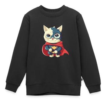 Chat héros mignon - Sweat Premium enfant bio - noir - Devant - AI Model Kid Female (0cm)