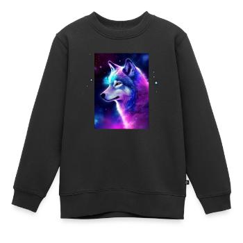 Wolf Galaxie Weltraum Grafik Wolf Lover - Kinder Premium Organic Sweatshirt - Schwarz - Vorne - AI Model Kid Female (0cm)