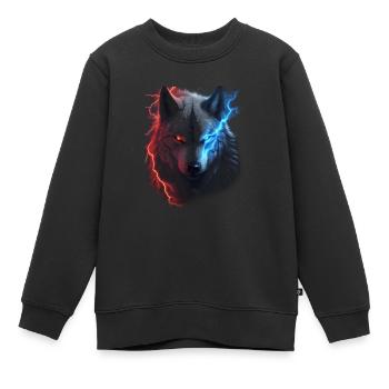 Loup foudroyant rouge et bleu - Sweat Premium enfant bio - noir - Devant - AI Model Kid Female (0cm)