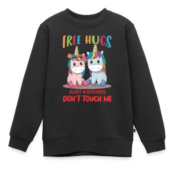 Pas de câlins gratuits Drôles de dictons ironiques Licornes - Sweat Premium enfant bio - noir - Devant - AI Model Kid Female (0cm)