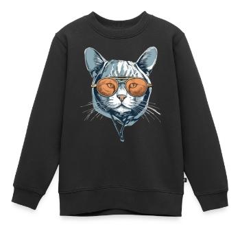 Le chat aux lunettes - Sweat Premium enfant bio - noir - Devant - AI Model Kid Female (0cm)
