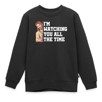 Je te regarde tout le temps Crois Dieu - Sweat Premium enfant bio - noir - Devant - AI Model Kid Female (0cm)