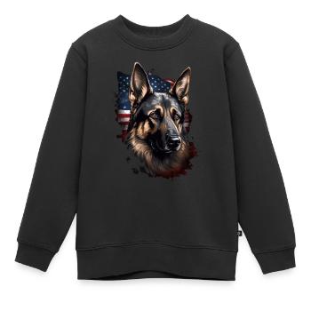 Schäferhund Amerikanische Flagge stolzer Hund - Kinder Premium Organic Sweatshirt - Schwarz - Vorne - AI Model Kid Female (0cm)