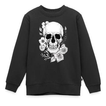 Totenkopf mit Blumen Kunst - Kinder Premium Organic Sweatshirt - Schwarz - Vorne - AI Model Kid Female (0cm)