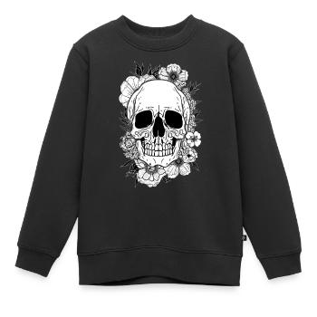 Totenkopf mit Blumen Kunst - Kinder Premium Organic Sweatshirt - Schwarz - Vorne - AI Model Kid Female (0cm)