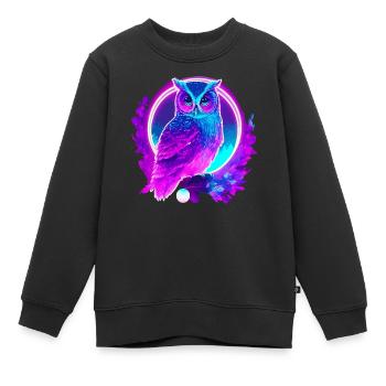 Owl Neon Moon Synthwave - Sweat Premium enfant bio - noir - Devant - AI Model Kid Female (0cm)
