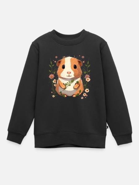 Meerschweinchen mit Blumen - Kinder Premium Organic Sweatshirt - Schwarz