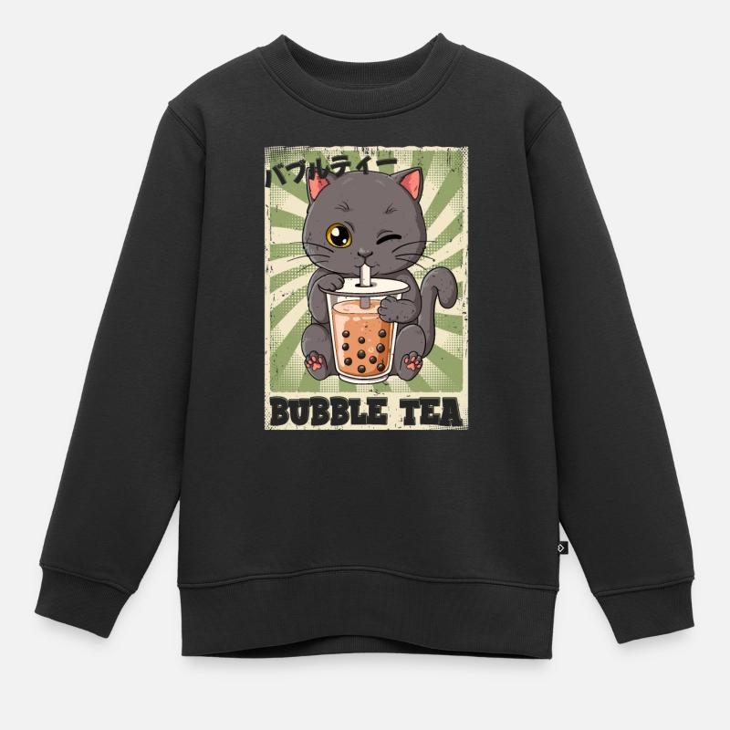 Boba Tea Cat Bubble Tea - Sweat Premium enfant bio - noir