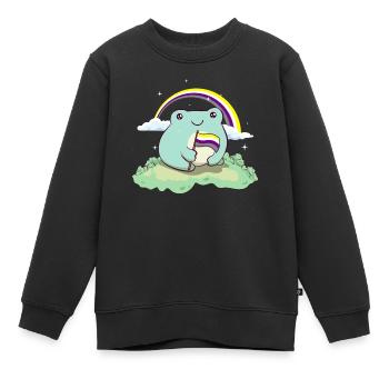 Nicht-binäre Stolz Flagge Niedlicher Frosch Subtil - Kinder Premium Organic Sweatshirt - Schwarz - Vorne - AI Model Kid Female (0cm)