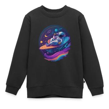 Astronaut chillt auf einer Vinyl-Schallplatte im Weltraum - Kinder Premium Organic Sweatshirt - Schwarz - Vorne - AI Model Kid Female (0cm)