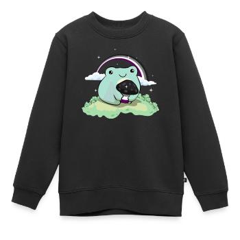 Asexual Pride Ace Flag Cute Frog Mushroom Subtle - Kids Premium Organic Sweatshirt - black - Front - AI Model Kid Female (0cm)
