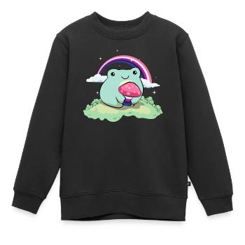 Gender Fluid Pride Flag Cute Frog Mushroom Subtle - Kids Premium Organic Sweatshirt - black - Front - AI Model Kid Female (0cm)