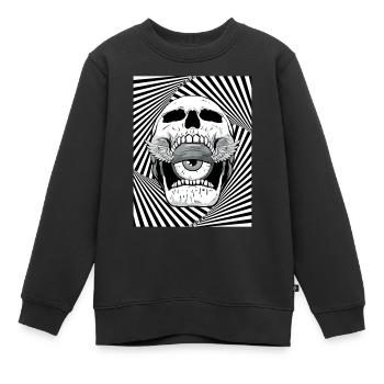 Weirdcore Ästhetischer Totenkopf Augapfel Flügel - Kinder Premium Organic Sweatshirt - Schwarz - Vorne - AI Model Kid Female (0cm)
