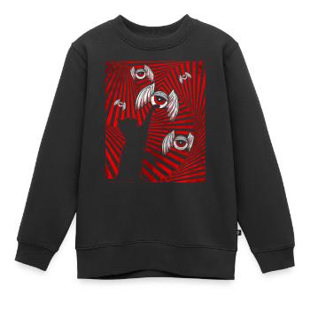 Weirdcore Aesthetic Schwarze Katze Augäpfel Flügel - Kinder Premium Organic Sweatshirt - Schwarz - Vorne - AI Model Kid Female (0cm)