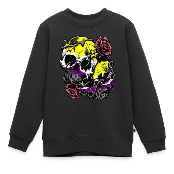 Nicht binär Stolz Flagge Schädel Rosen Subtil LGBT - Kinder Premium Organic Sweatshirt - Schwarz - Vorne - AI Model Kid Female (0cm)