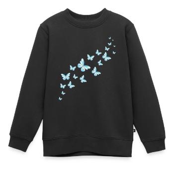 Blaue Schmetterlinge Schmetterling Schwarm Bunt - Kinder Premium Organic Sweatshirt - Schwarz - Vorne - AI Model Kid Female (0cm)
