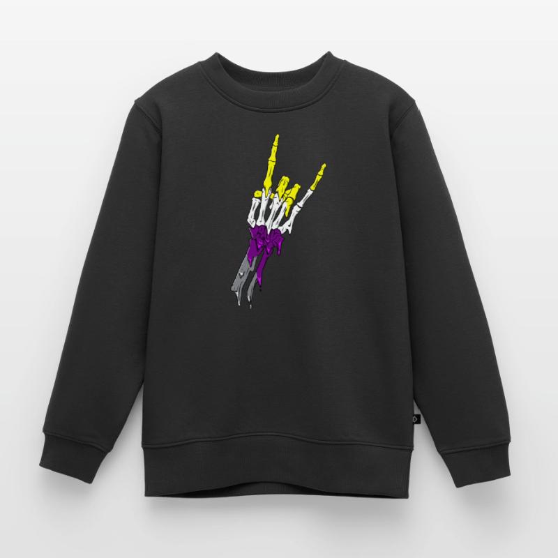 Non Binary Pride Flag Devil Horn Skeleton Subtle Kinder Premium Organic Sweatshirt