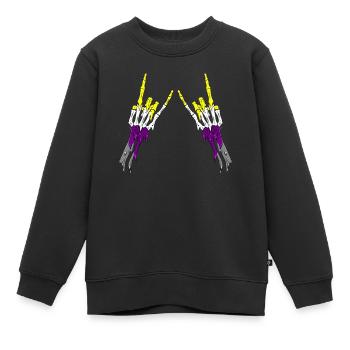 Non Binary Pride Flag Devil Horn Skeleton Subtle - Kids Premium Organic Sweatshirt - black - Front - AI Model Kid Female (0cm)