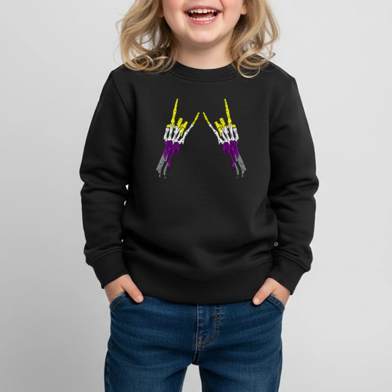 Non Binary Pride Flag Devil Horn Skeleton Subtle Kinder Premium Organic Sweatshirt