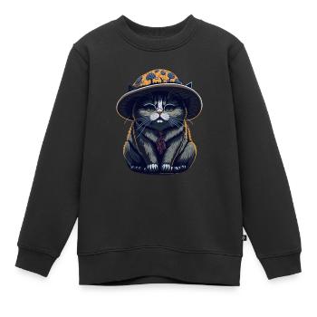 Mollige Katze mit Pilzhut - Kinder Premium Organic Sweatshirt - Schwarz - Vorne - AI Model Kid Female (0cm)