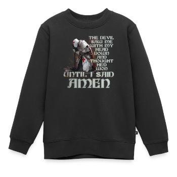 Der Teufel sah mich und dachte, er hätte das Wortspiel mit der Jesus-Bibel gewonnen - Kinder Premium Organic Sweatshirt - Schwarz - Vorne - AI Model Kid Female (0cm)