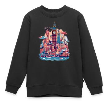 Londres - Sweat Premium enfant bio - noir - Devant - AI Model Kid Female (0cm)