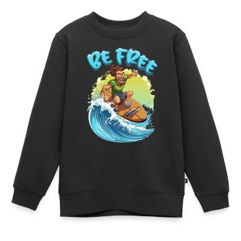 Drôle de hippie avec une planche de surf - surfeur - Sweat Premium enfant bio - noir - Devant - AI Model Kid Female (0cm)