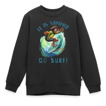 Lustiger Hippie mit einem Surfbrett - Surfer - Kinder Premium Organic Sweatshirt - Schwarz - Vorne - AI Model Kid Female (0cm)