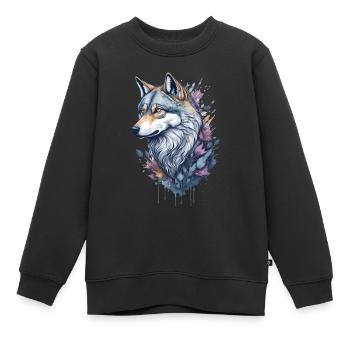 Skurriles Blumenwolf-Aquarellgemälde - Kinder Premium Organic Sweatshirt - Schwarz - Vorne - AI Model Kid Female (0cm)