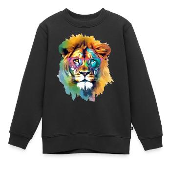 Buh den bebrillten Löwen aus - Kinder Premium Organic Sweatshirt - Schwarz - Vorne - AI Model Kid Female (0cm)