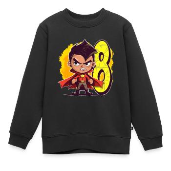 8 ans Super-héros et Action Fête d’anniversaire des enfants - Sweat Premium enfant bio - noir - Devant - AI Model Kid Female (0cm)