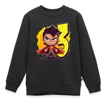 3 Year Old Superhero & Action Children's Birthday Party - Kids Premium Organic Sweatshirt - black - Front - AI Model Kid Female (0cm)