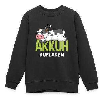 Wortspiel Kuh Akku Leer Schlafen Akkuh Aufladen - Kinder Premium Organic Sweatshirt - Schwarz - Vorne - AI Model Kid Female (0cm)