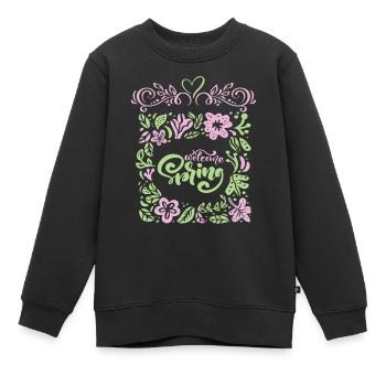 Printemps, Dire Bienvenue-Printemps, Typographie - Sweat Premium enfant bio - noir - Devant - AI Model Kid Female (0cm)