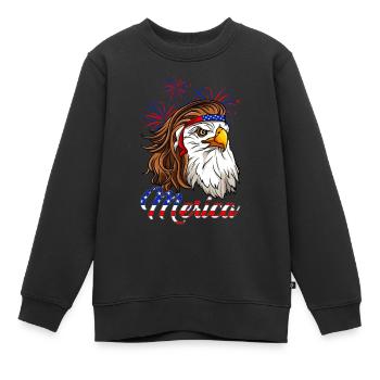 Eagle Merica 4th Of July USA American Flag - Kinder Premium Organic Sweatshirt - Schwarz - Vorne - AI Model Kid Female (0cm)