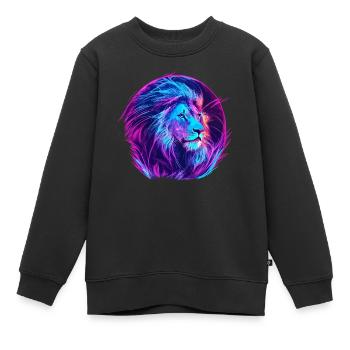 Lion Vaporwave EDM - Kids Premium Organic Sweatshirt - black - Front - AI Model Kid Female (0cm)