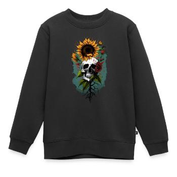 Totenkopf Sonnenblume Blumen Dekorieren Cool Rad Tech Wortspiel - Kinder Premium Organic Sweatshirt - Schwarz - Vorne - AI Model Kid Female (0cm)
