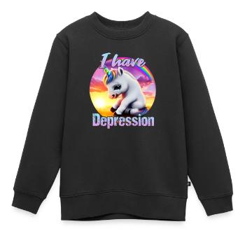 Licorne déprimée au coucher du soleil - Sweat Premium enfant bio - noir - Devant - AI Model Kid Female (0cm)