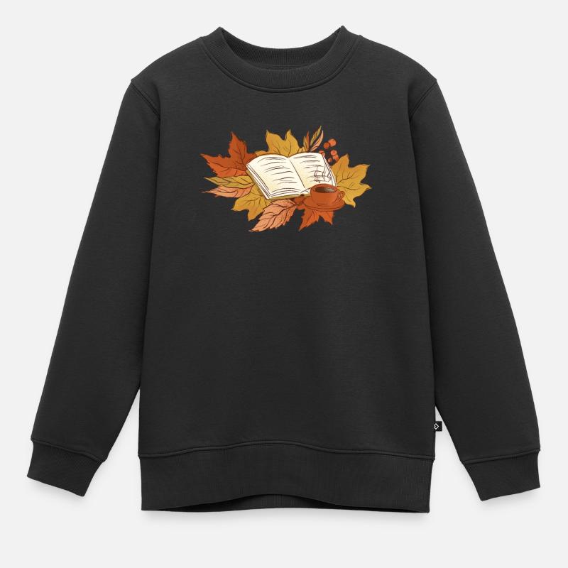 Buch Herbst Hallo Herbst Bücherwurm Bibliothekar - Kinder Premium Organic Sweatshirt - Schwarz