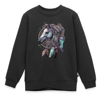 Traumfänger Pferd Federn Esoterik - Kinder Premium Organic Sweatshirt - Schwarz - Vorne - AI Model Kid Female (0cm)