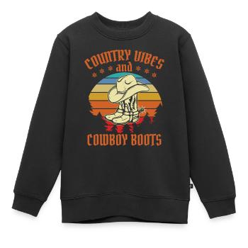 Country-Vibes und Cowboystiefel - Kinder Premium Organic Sweatshirt - Schwarz - Vorne - AI Model Kid Female (0cm)