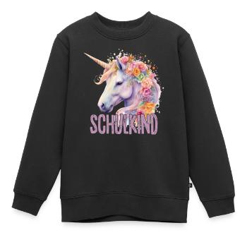 Einhorn Blumen Schulkind Einschulung 2023 - Kinder Premium Organic Sweatshirt - Schwarz - Vorne - AI Model Kid Female (0cm)