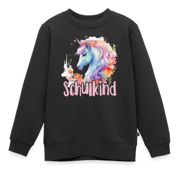Einhorn Blumen Schulkind Einschulung 2023 - Kinder Premium Organic Sweatshirt - Schwarz - Vorne - AI Model Kid Female (0cm)