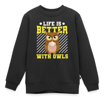 La vie est meilleure avec les hiboux Ornithologue Oiseaux de Pr - Sweat Premium enfant bio - noir - Devant - AI Model Kid Female (0cm)
