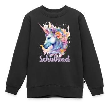 Einhorn Blumen Schulkind Einschulung 2023 - Kinder Premium Organic Sweatshirt - Schwarz - Vorne - AI Model Kid Female (0cm)
