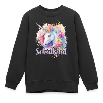 Einhorn Blumen Schulkind Einschulung 2023 - Kinder Premium Organic Sweatshirt - Schwarz - Vorne - AI Model Kid Female (0cm)