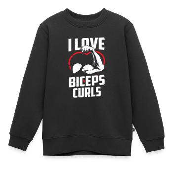 J’adore biceps boucles biceps muscles dictons - Sweat Premium enfant bio - noir - Devant - AI Model Kid Female (0cm)