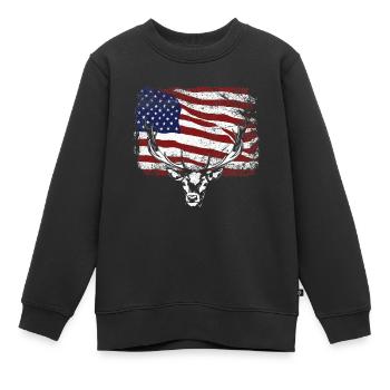 Hirschjagd Amerikanische Flagge Whitetail Buck - Kinder Premium Organic Sweatshirt - Schwarz - Vorne - AI Model Kid Female (0cm)