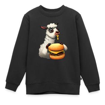 Lama mangeur de cheeseburger - Sweat Premium enfant bio - noir - Devant - AI Model Kid Female (0cm)